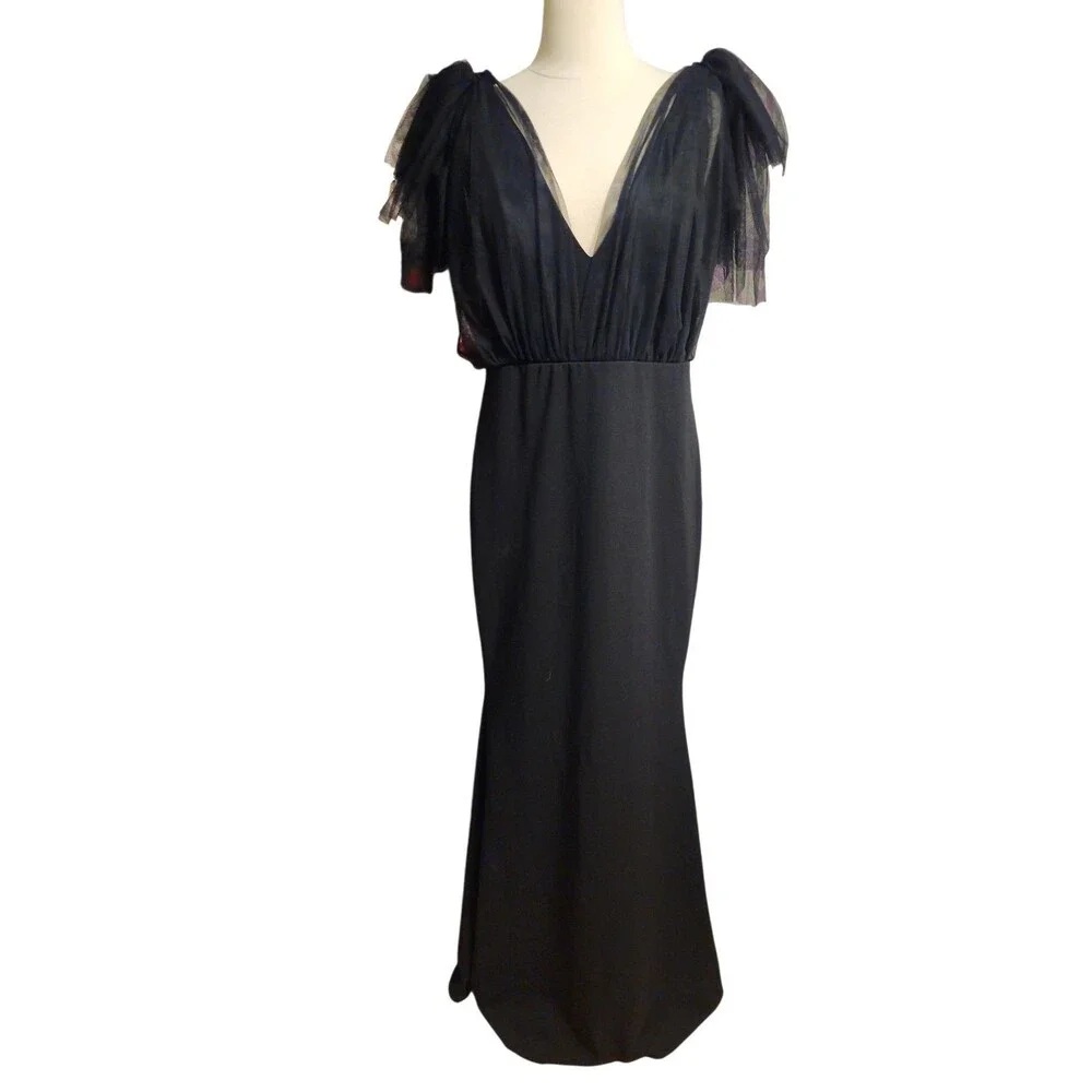 Lulus Maxi Mermaid Dress Womens XL Black Fairy Whimsigoth Ruffle Flutter Sleeve - Picture 2 of 9